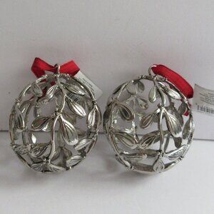 2 Metal Mistletoe Christmas Ornament Open Lattice Ball by Place & Time NWT